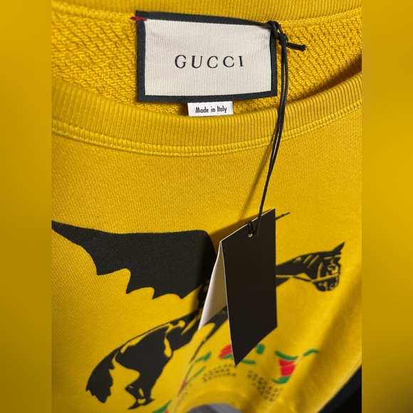 Gucci Super Runway “GUCCY” Mustard Yellow Crewneck Sweater Men’s Size Medium NWT - Picture 10 of 10